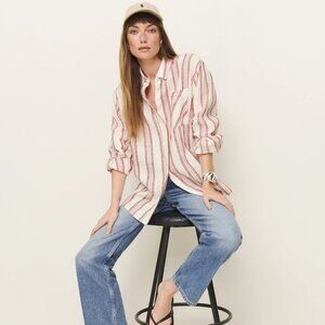 Reformation Eli Oversized Linen Shirt Ivory - Size XS